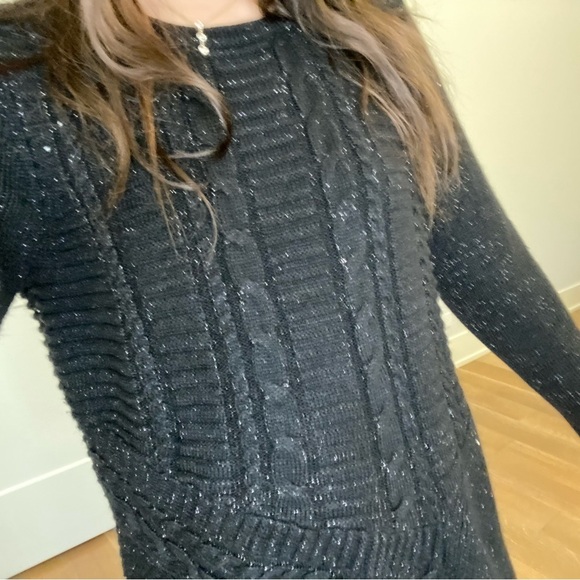 Dana Buchman Black Sparkly Asymmetrical Crewneck Sweater size Large - Picture 2 of 5